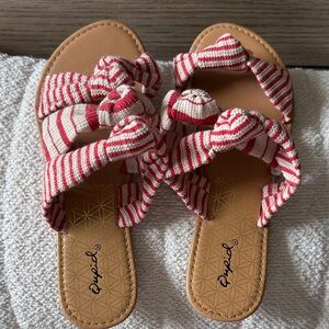 Qupid Red and White Striped Knotted Sandals